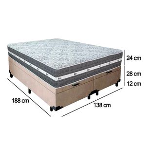 Cama Box Baú Casal Bipartido Suede + Colchão Anjos Black Graphite Molas Ensacadas 138x188x64cm Bege
