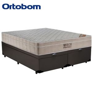 Cama Box Baú Queen Sintético Bipartido + Colchão Ortobom Airtech Molas Ensacadas 158x198x65 Marrom