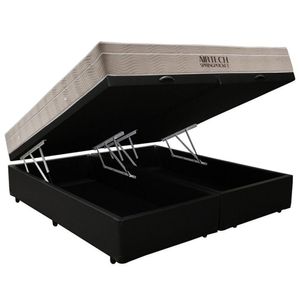 Cama Box Baú King Sintético Bipartido + Colchão Ortobom Airtech Molas Ensacadas 193x203x65 Preto
