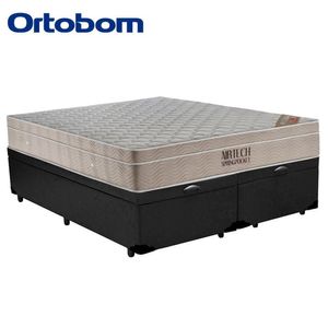 Cama Box Baú King Sintético Bipartido + Colchão Ortobom Airtech Molas Ensacadas 193x203x65 Preto