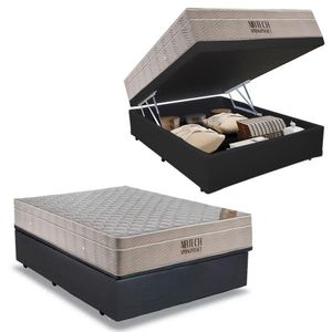 Cama Box Baú Casal Sintético + Colchão Ortobom Airtech Molas Ensacadas 138x188x65 Cor:cinza