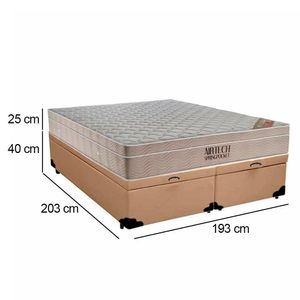 Cama Box Baú King Sintético Bipartido + Colchão Ortobom Airtech Molas Ensacadas 193x203x65 Bege