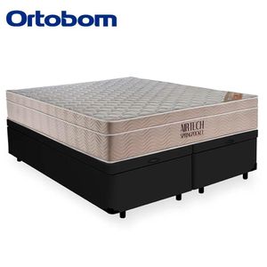 Cama Box Baú Queen Suede Bipartido + Colchão Ortobom Airtech Molas Ensacadas 158x198x65 Preto