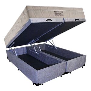 Cama Box Baú Queen Suede Bipartido + Colchão Ortobom Airtech Molas Ensacadas 158x198x65 Cinza