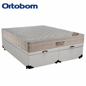 Cama Box Baú Queen Sintético Bipartido + Colchão Ortobom Airtech Molas Ensacadas 158x198x65 Branco