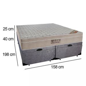 Cama Box Baú Queen Suede Bipartido + Colchão Ortobom Airtech Molas Ensacadas 158x198x65 Cinza