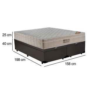 Cama Box Baú Queen Sintético Bipartido + Colchão Ortobom Airtech Molas Ensacadas 158x198x65 Cor:marrom