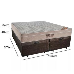 Cama Box Baú King Suede Bipartido + Colchão Ortobom Airtech Molas Ensacadas 193x203x65 Marrom