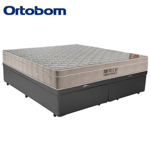 Cama Box Baú Queen Sintético Bipartido + Colchão Ortobom Airtech Molas Ensacadas 158x198x65 Cinza