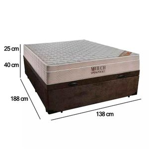 Cama Box Baú Casal Suede + Colchão Ortobom Airtech Molas Ensacadas 138x188x65 Marrom