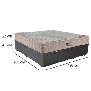 Cama Box Baú King Sintético Bipartido + Colchão Ortobom Airtech Molas Ensacadas 193x203x65 Cinza