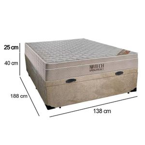Cama Box Baú Casal Suede + Colchão Ortobom Airtech Molas Ensacadas 138x188x65 Bege