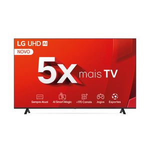 Compre Smart TV LG 75" 4K UHD UT80 e Ganhe Caixa de som LG Bluetooth XBOOM Preto XG7S