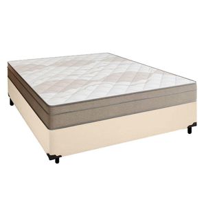 Cama Box Casal Sintético + Colchão De Molas Ensacadas Portobel Ipanema 138x188x65cm Bege