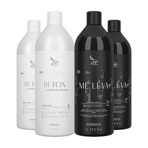 Kit 2 Escovas Progressivas Zap Me Leva Black + 2 Shampoos Detox 1 Litro