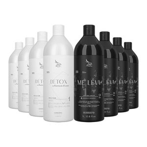 Kit 4 Escovas Progressivas Zap Me Leva Black + 4 Shampoos Detox 1 Litro