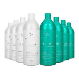 Kit 4 Escovas Progressivas Zap All Time Orgânica + 4 Shampoos Detox 1 Litro
