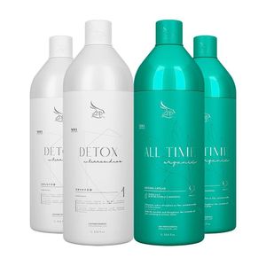 Kit 2 Escovas Progressivas Zap All Time Orgânica + 2 Shampoos Detox 1 Litro