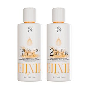 Kit Escova Progressiva S&o Active Keratin Elixir + Shampoo Detox 1 Litro