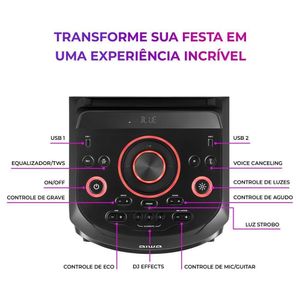 Caixa De Som Torre Aiwa 1500W 1woofer10 Bluetooth Rgb Usb Preta T1W-01 Bivolt