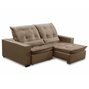Sofa Retratil Reclinavel 2 Lugares 1,90m Atlantis Veludo Bege Capuccino Lansofbr