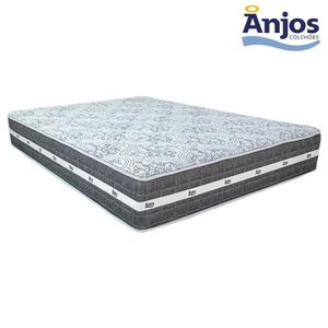 Cama Box Casal Suede + Colchão Anjos Black Graphite Molas Ensacadas 138x188x64cm Bege