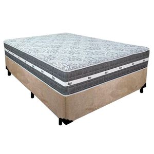 Cama Box Casal Suede + Colchão Anjos Black Graphite Molas Ensacadas 138x188x64cm Bege