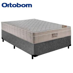 Cama Box Casal Suede + Colchão Ortobom Airtech Molas Ensacadas 138x188x65 Cinza