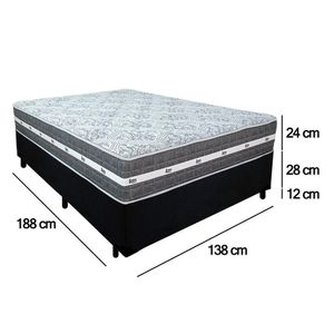 Cama Box Casal Suede + Colchão Anjos Black Graphite Molas Ensacadas 138x188x64cm Preto