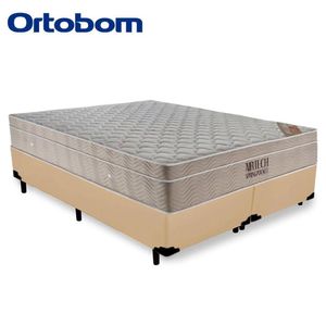 Cama Box King Bipartido Sintético + Colchão Ortobom Airtech Molas Ensacadas 193x203x65 Bege