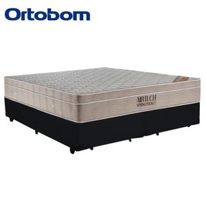 Cama Box Queen Bipartido Suede + Colchão Ortobom Airtech Molas Ensacadas 158x198x65 Preto