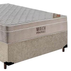 Cama Box Casal Suede + Colchão Ortobom Airtech Molas Ensacadas 138x188x65 Bege