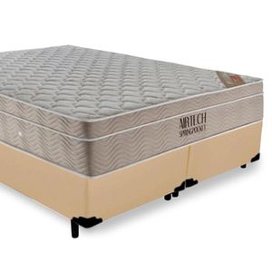 Cama Box King Bipartido Sintético + Colchão Ortobom Airtech Molas Ensacadas 193x203x65 Bege
