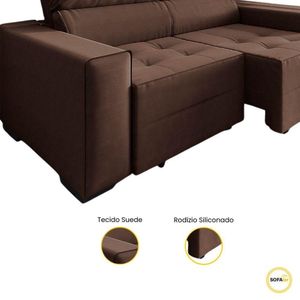 Sofá New York 2 Mts Suede Marrom Retrátil E Reclinável 3 Lugares