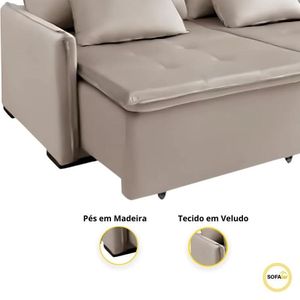 Sofá 2 Lugares New Roma 1.60 Mts Veludo Bege Com Molas Bonnel