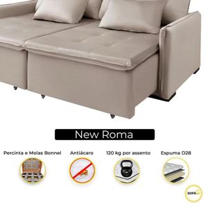 Sofá Cama 2 Lugares New Roma 1.60 Mts Retrátil Veludo Bege Com Pillow