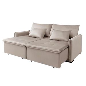 Sofá Cama 2 Lugares New Roma 1.60 Mts Retrátil Veludo Bege Com Pillow