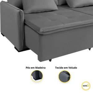 Sofá Cama Slim New Roma 2 Mts Veludo Molas Bonnel Com Pillow Cor:cinza