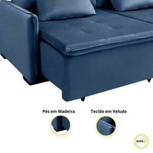 Sofá Cama Slim New Roma 2 Mts Veludo Molas Bonnel Com Pillow Cor:azul