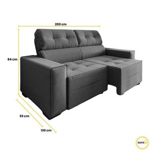 Sofá New York 2 Mts Suede Cinza Retrátil E Reclinável 3 Lugares