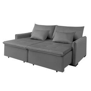 Sofá Cama New Roma 2 Mts Molas Bonnel Veludo Cinza