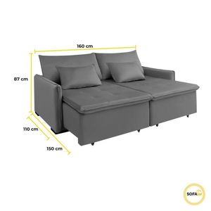 Sofá Cama Slim New Roma 1.60 Mts Veludo Molas Bonnel Com Pillow Cor:cinza