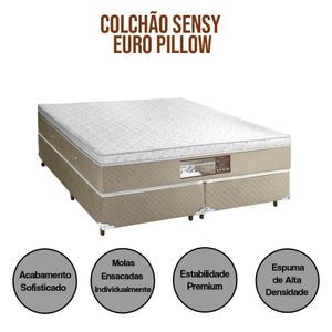 Base E Colchao Queen Sensy Euro Pilow Com Molas Ensacadas 1,98x1,58x0,74 Branco - Bege