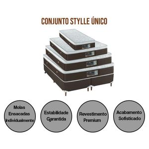 Base E Colchao Solteiro Stylle Unico Molas Ensacadas 1,88 X 0,88 X 0,70 Branco - Marrom