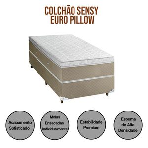 Base E Colchao Solteiro Sensy Euro Pilow Com Molas Ensacadas 1,88x0,88x0,74 Branco - Bege