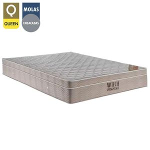 Cama Box Queen Bipartido Sintético + Colchão Ortobom Airtech Molas Ensacadas 158x198x65 Bege