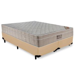Cama Box Queen Bipartido Sintético + Colchão Ortobom Airtech Molas Ensacadas 158x198x65 Bege