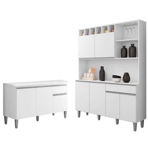 Cozinha Compacta Alice E Balcão Gabinete Com Tampo Tatiane 120cm Branco - Ajl Móveis