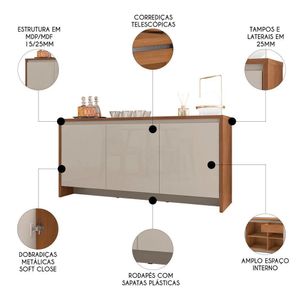 Balcão Aparador Buffet 3 Portas Madrid C14 Cedro/off White - Mpozenato