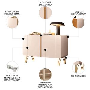 Balcão Aparador Buffet Pé Metal Benvenuto Off White - Hb Móveis